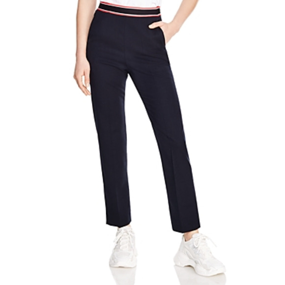 Sandro Women Irene Striped Waist Straight Leg Pants Marine Size 38/ 6US